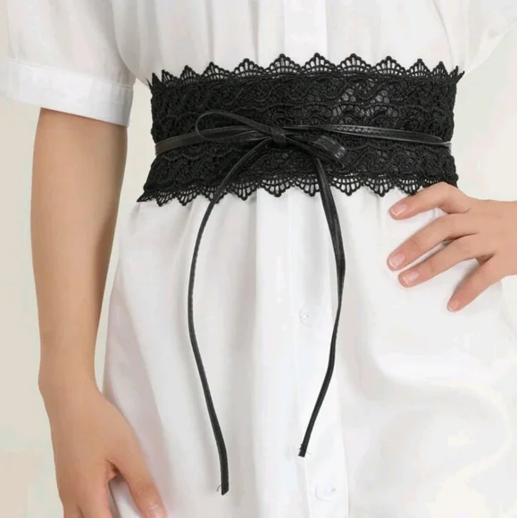 Corset Black Lace faux leather Obi Wide Waist Wrap belt - Picture 4 of 12
